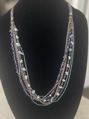 Ruby Rd Multi Strand Beaded Statement Necklace Purple Blue Silver Boho Layered